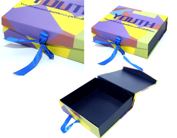 flat package with ribbon and custom printing