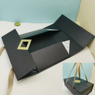 Foldable opposite doors gift box with ribbon