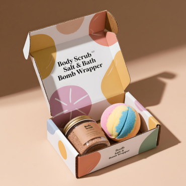 body scrub salt and bath bomb wrapper mailer box packaging
