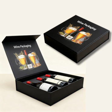 Kotak Hadiah Wain Kadbod Tegar Magnetik 3 Botol